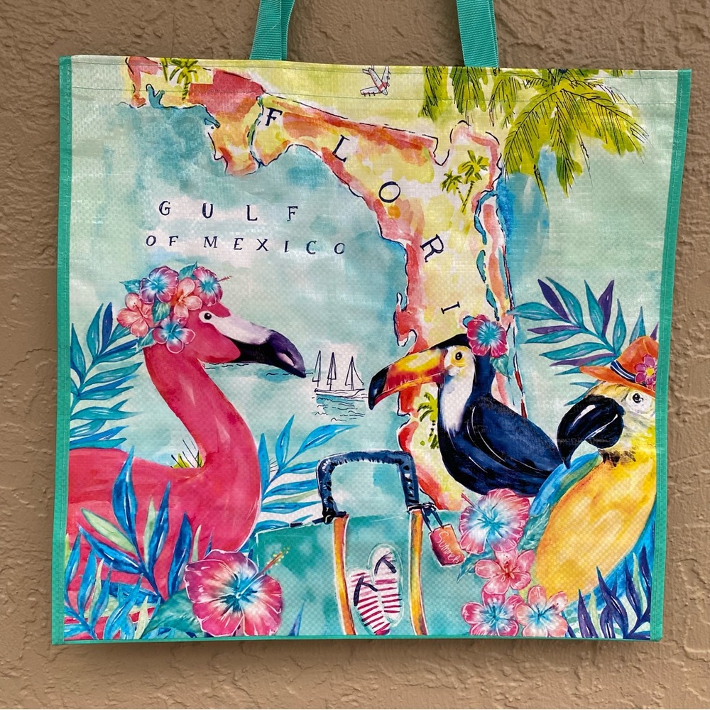 NEW Flamingo Florida Gulf of Mexico Reusable‎ Shopping Bag Toucan 19 X 18 X 6
